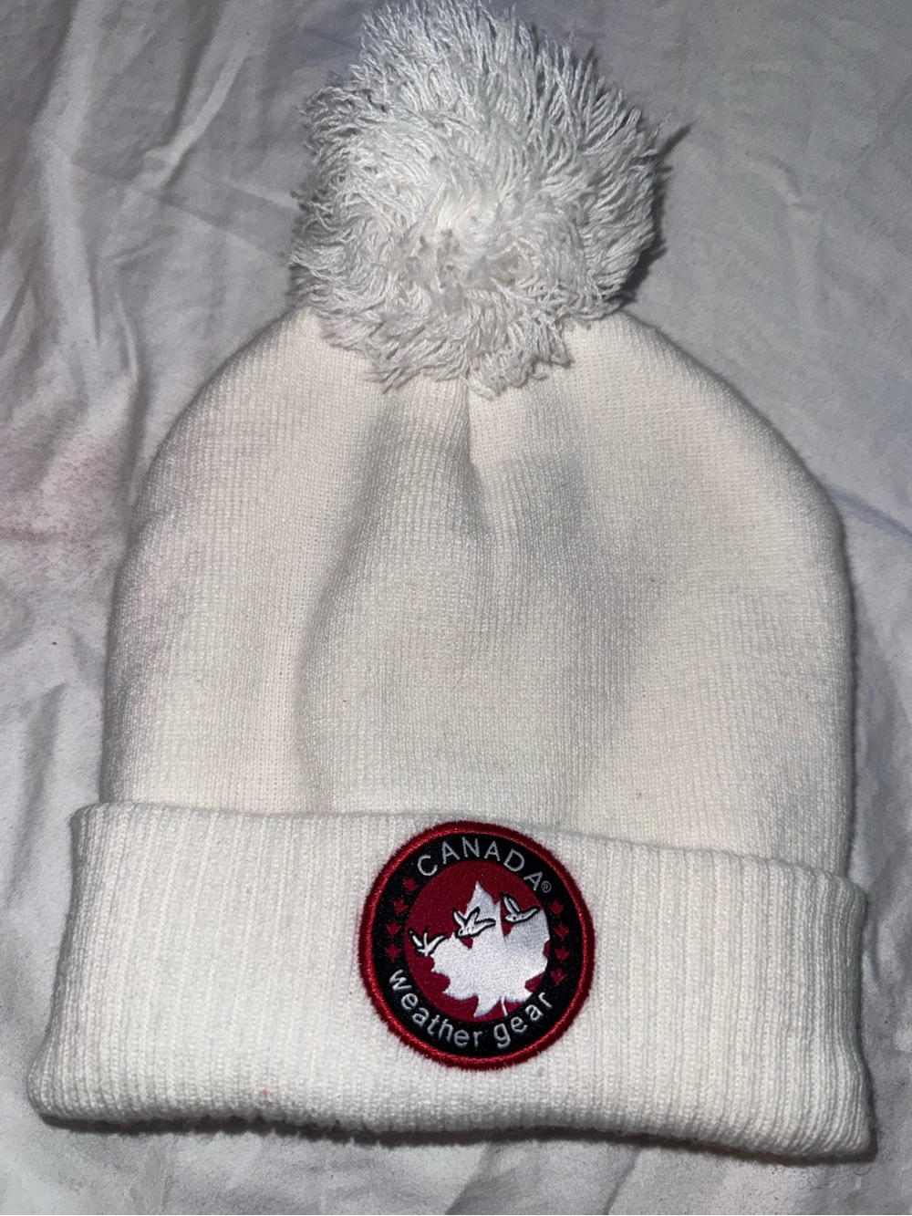 Canada Weather Gear Cream Pom Pom Beanie Hat Knit Winter